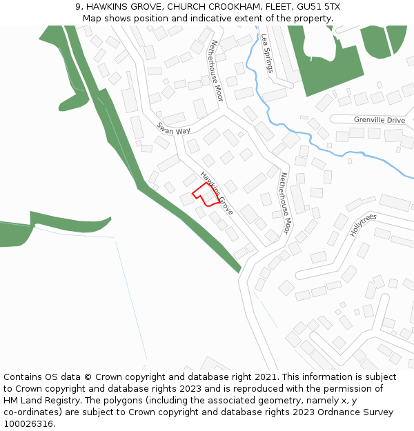 9, HAWKINS GROVE, CHURCH CROOKHAM, FLEET, GU51 5TX: Location map and indicative extent of plot