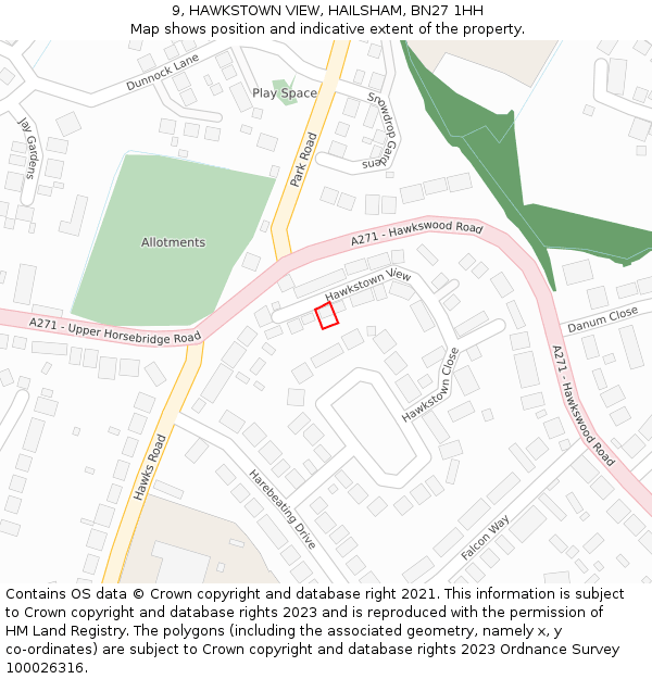9, HAWKSTOWN VIEW, HAILSHAM, BN27 1HH: Location map and indicative extent of plot