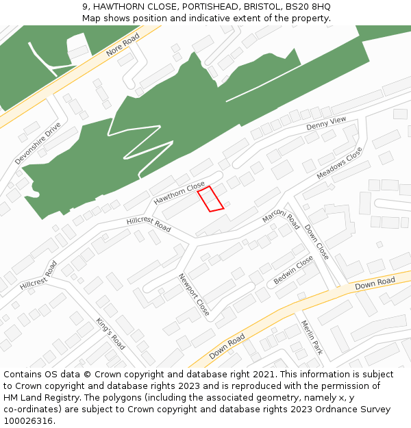 9, HAWTHORN CLOSE, PORTISHEAD, BRISTOL, BS20 8HQ: Location map and indicative extent of plot