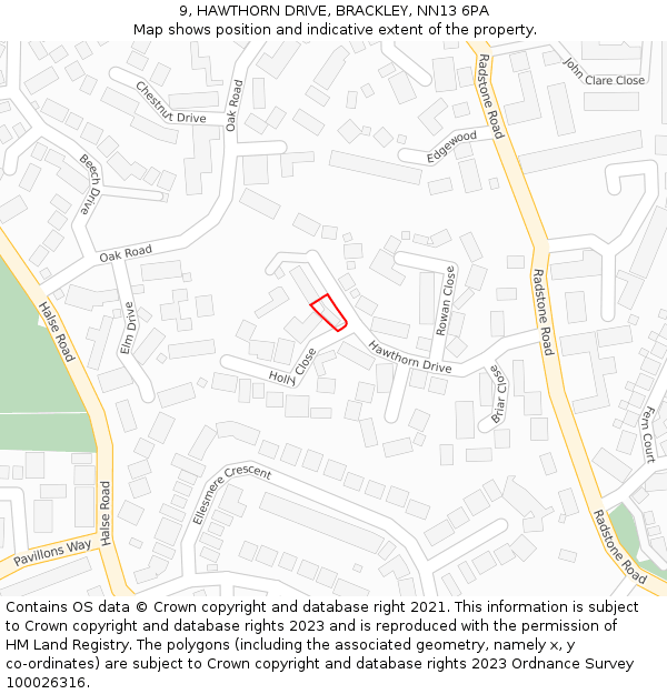 9, HAWTHORN DRIVE, BRACKLEY, NN13 6PA: Location map and indicative extent of plot