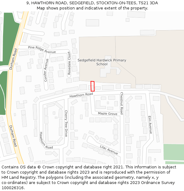 9, HAWTHORN ROAD, SEDGEFIELD, STOCKTON-ON-TEES, TS21 3DA: Location map and indicative extent of plot