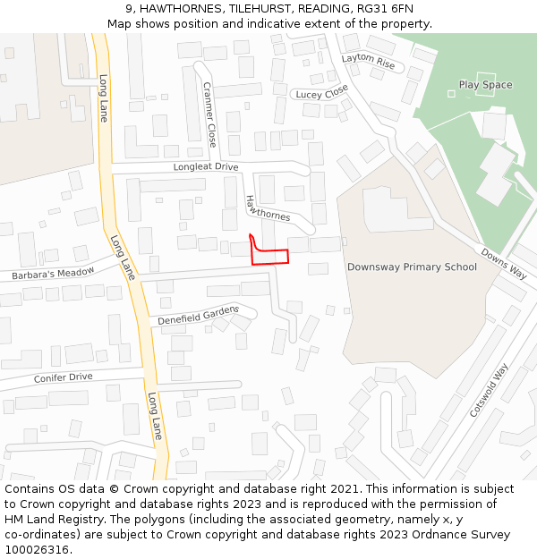 9, HAWTHORNES, TILEHURST, READING, RG31 6FN: Location map and indicative extent of plot