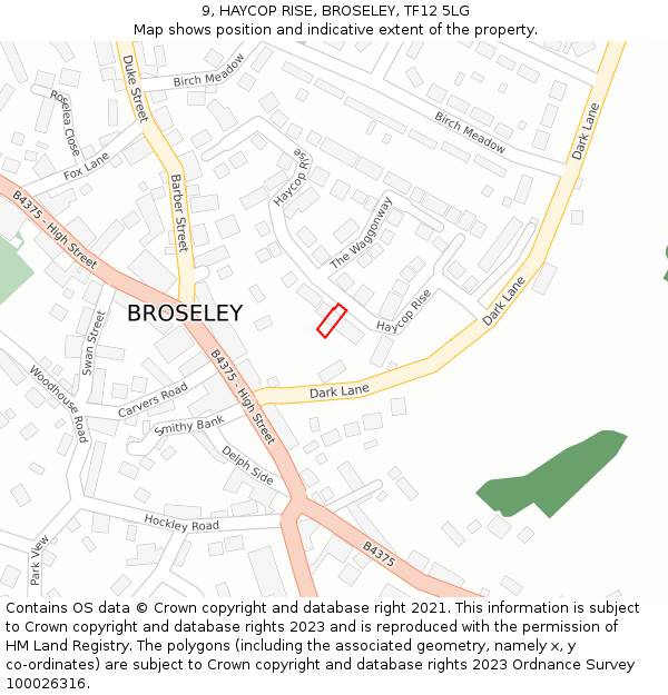 9, HAYCOP RISE, BROSELEY, TF12 5LG: Location map and indicative extent of plot
