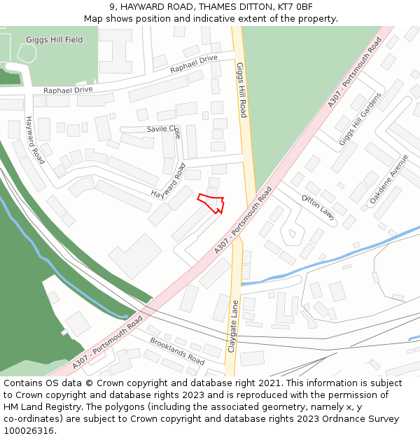 9, HAYWARD ROAD, THAMES DITTON, KT7 0BF: Location map and indicative extent of plot