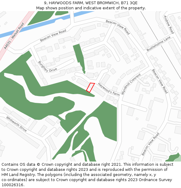 9, HAYWOODS FARM, WEST BROMWICH, B71 3QE: Location map and indicative extent of plot