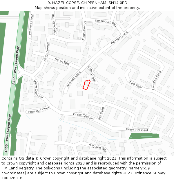 9, HAZEL COPSE, CHIPPENHAM, SN14 0PD: Location map and indicative extent of plot