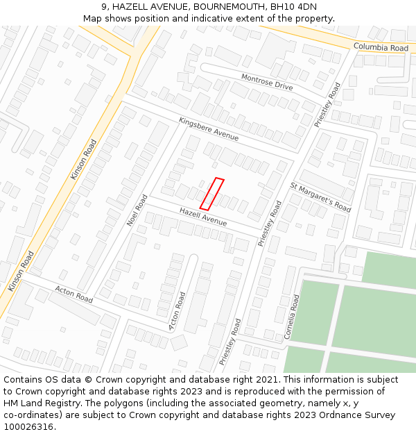 9, HAZELL AVENUE, BOURNEMOUTH, BH10 4DN: Location map and indicative extent of plot