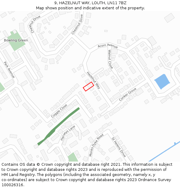 9, HAZELNUT WAY, LOUTH, LN11 7BZ: Location map and indicative extent of plot