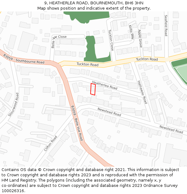 9, HEATHERLEA ROAD, BOURNEMOUTH, BH6 3HN: Location map and indicative extent of plot