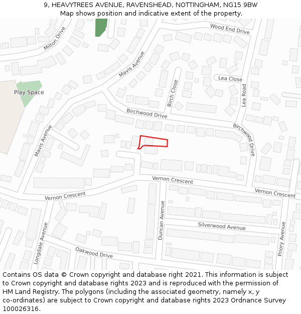 9, HEAVYTREES AVENUE, RAVENSHEAD, NOTTINGHAM, NG15 9BW: Location map and indicative extent of plot