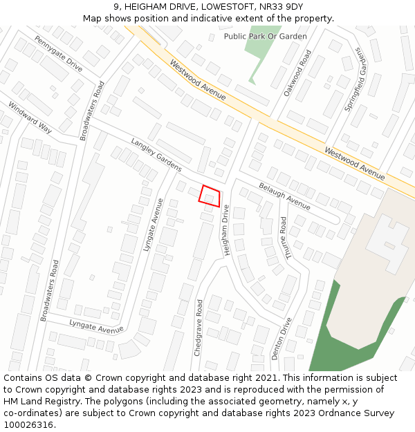 9, HEIGHAM DRIVE, LOWESTOFT, NR33 9DY: Location map and indicative extent of plot