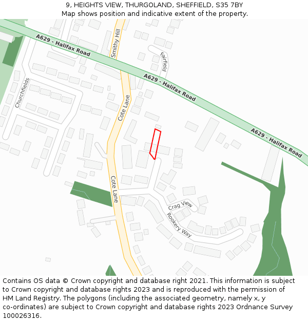 9, HEIGHTS VIEW, THURGOLAND, SHEFFIELD, S35 7BY: Location map and indicative extent of plot