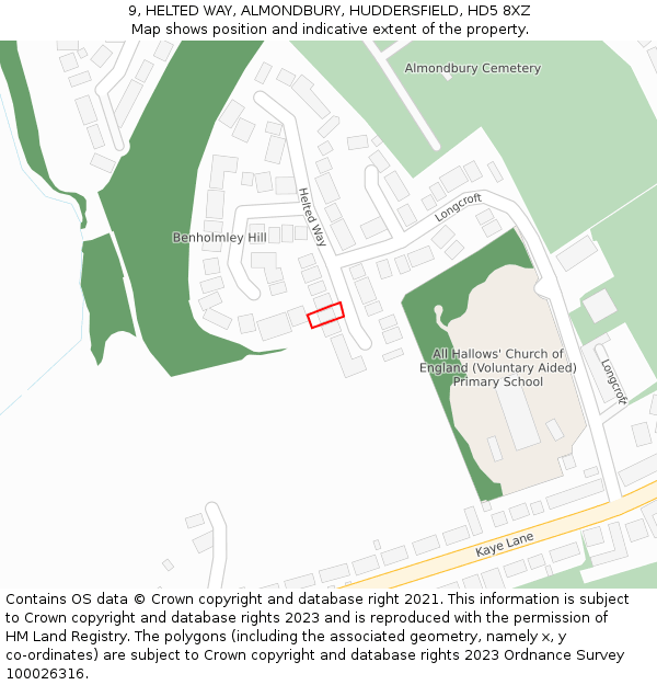9, HELTED WAY, ALMONDBURY, HUDDERSFIELD, HD5 8XZ: Location map and indicative extent of plot