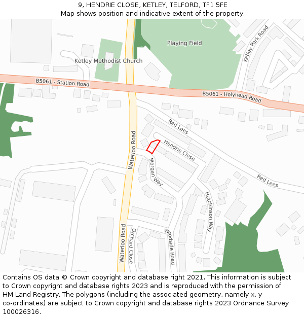 9, HENDRIE CLOSE, KETLEY, TELFORD, TF1 5FE: Location map and indicative extent of plot