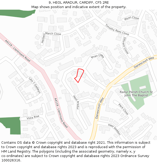 9, HEOL ARADUR, CARDIFF, CF5 2RE: Location map and indicative extent of plot