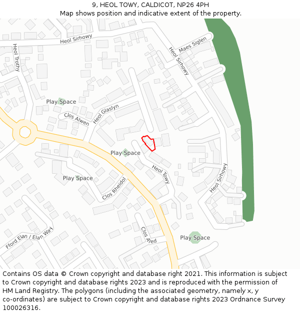 9, HEOL TOWY, CALDICOT, NP26 4PH: Location map and indicative extent of plot