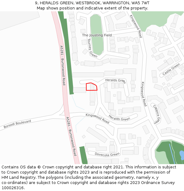 9, HERALDS GREEN, WESTBROOK, WARRINGTON, WA5 7WT: Location map and indicative extent of plot