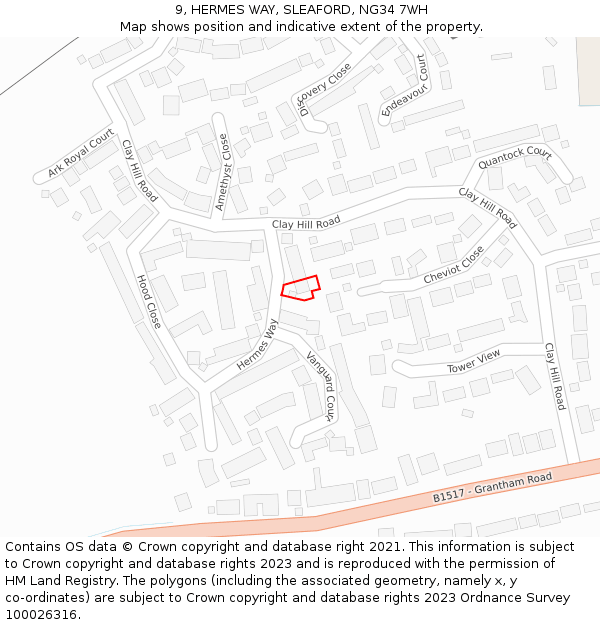 9, HERMES WAY, SLEAFORD, NG34 7WH: Location map and indicative extent of plot