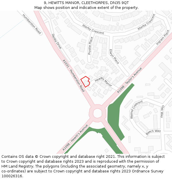 9, HEWITTS MANOR, CLEETHORPES, DN35 9QT: Location map and indicative extent of plot