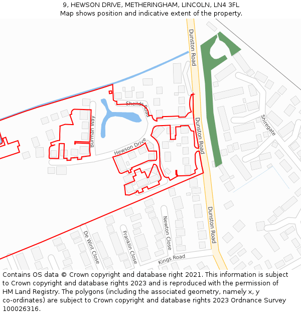 9, HEWSON DRIVE, METHERINGHAM, LINCOLN, LN4 3FL: Location map and indicative extent of plot