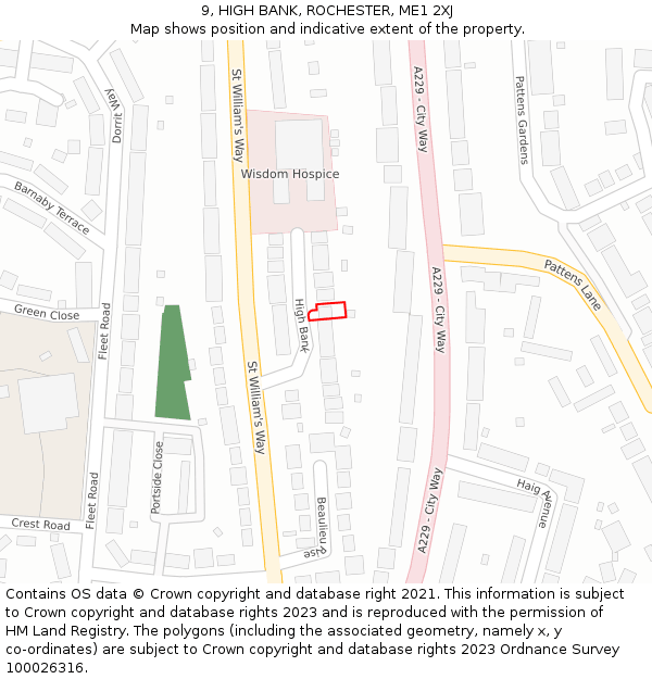 9, HIGH BANK, ROCHESTER, ME1 2XJ: Location map and indicative extent of plot