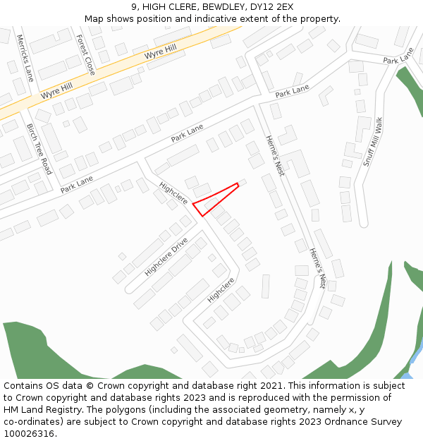 9, HIGH CLERE, BEWDLEY, DY12 2EX: Location map and indicative extent of plot