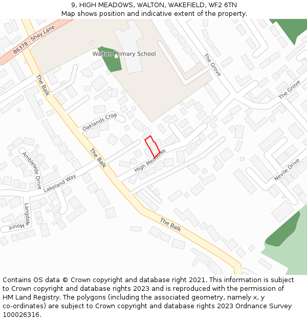 9, HIGH MEADOWS, WALTON, WAKEFIELD, WF2 6TN: Location map and indicative extent of plot