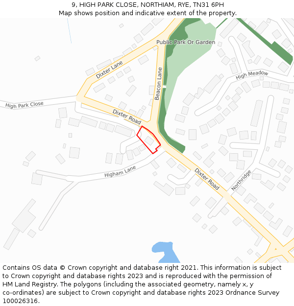 9, HIGH PARK CLOSE, NORTHIAM, RYE, TN31 6PH: Location map and indicative extent of plot