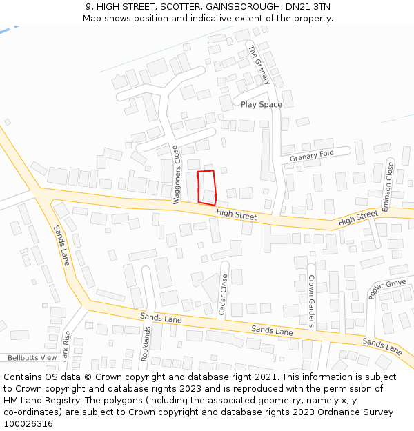 9, HIGH STREET, SCOTTER, GAINSBOROUGH, DN21 3TN: Location map and indicative extent of plot