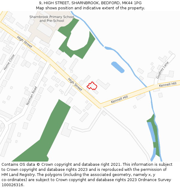 9, HIGH STREET, SHARNBROOK, BEDFORD, MK44 1PG: Location map and indicative extent of plot