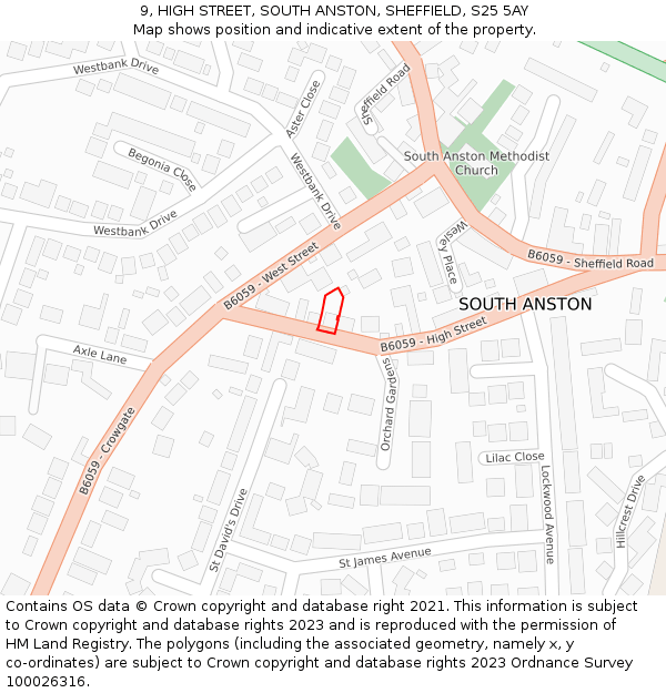 9, HIGH STREET, SOUTH ANSTON, SHEFFIELD, S25 5AY: Location map and indicative extent of plot