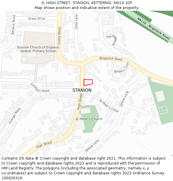 9, HIGH STREET, STANION, KETTERING, NN14 1DF: Location map and indicative extent of plot
