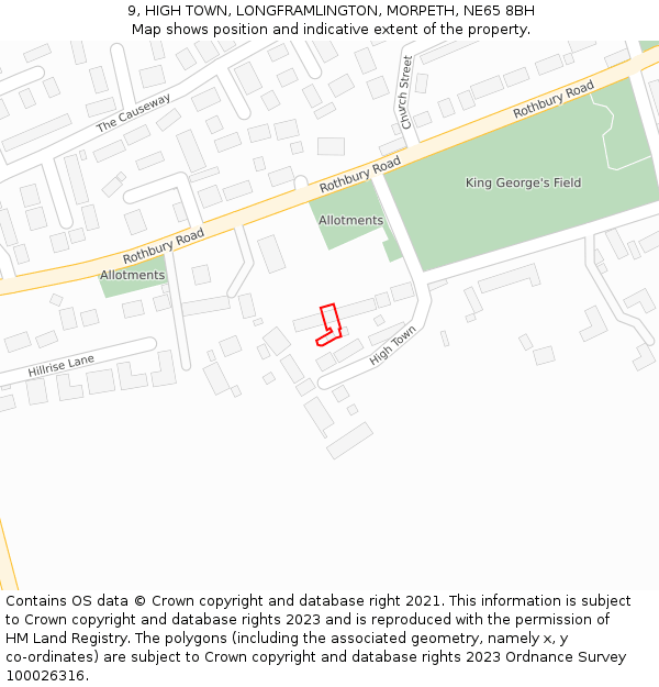 9, HIGH TOWN, LONGFRAMLINGTON, MORPETH, NE65 8BH: Location map and indicative extent of plot