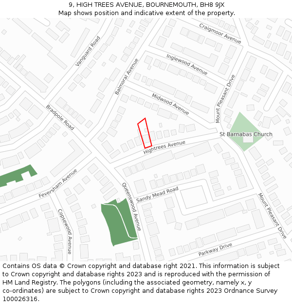 9, HIGH TREES AVENUE, BOURNEMOUTH, BH8 9JX: Location map and indicative extent of plot