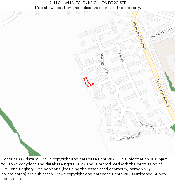 9, HIGH WHIN FOLD, KEIGHLEY, BD22 6FB: Location map and indicative extent of plot
