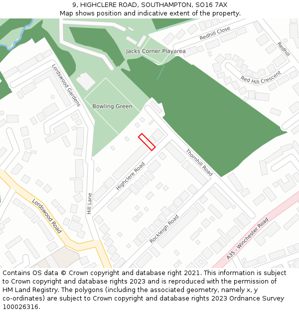 9, HIGHCLERE ROAD, SOUTHAMPTON, SO16 7AX: Location map and indicative extent of plot