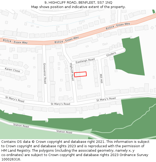 9, HIGHCLIFF ROAD, BENFLEET, SS7 1NQ: Location map and indicative extent of plot
