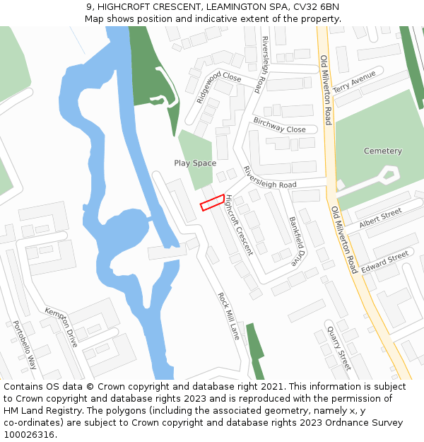 9, HIGHCROFT CRESCENT, LEAMINGTON SPA, CV32 6BN: Location map and indicative extent of plot