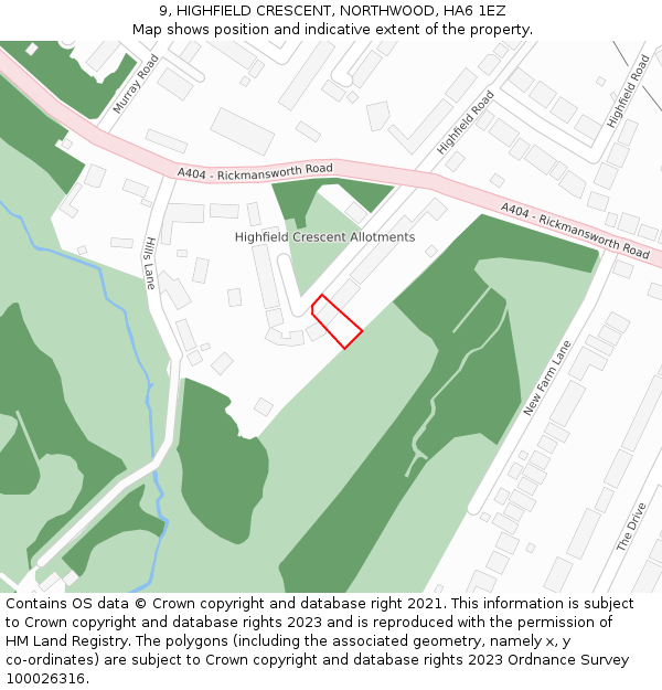 9, HIGHFIELD CRESCENT, NORTHWOOD, HA6 1EZ: Location map and indicative extent of plot