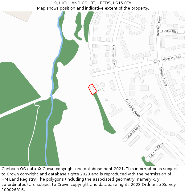 9, HIGHLAND COURT, LEEDS, LS15 0FA: Location map and indicative extent of plot