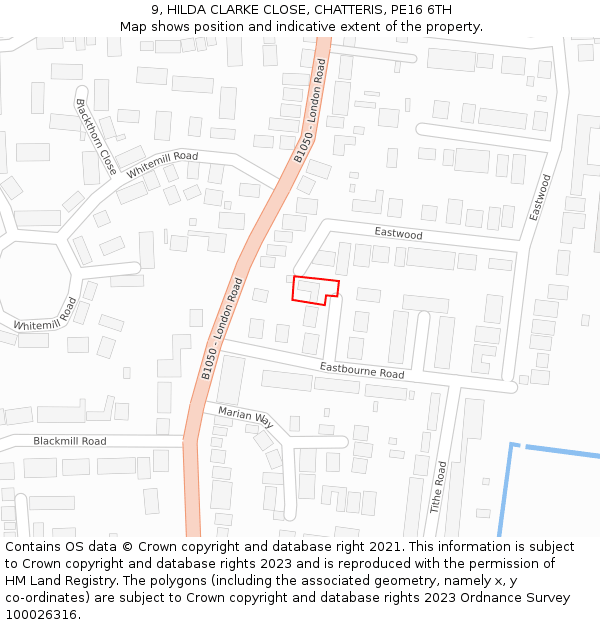9, HILDA CLARKE CLOSE, CHATTERIS, PE16 6TH: Location map and indicative extent of plot