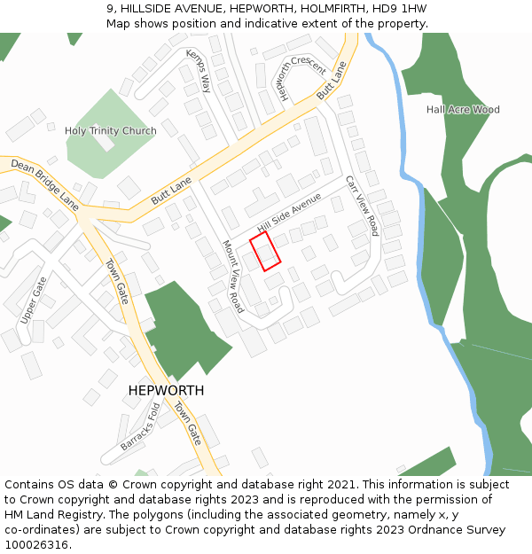 9, HILLSIDE AVENUE, HEPWORTH, HOLMFIRTH, HD9 1HW: Location map and indicative extent of plot