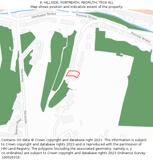9, HILLSIDE, PORTREATH, REDRUTH, TR16 4LL: Location map and indicative extent of plot