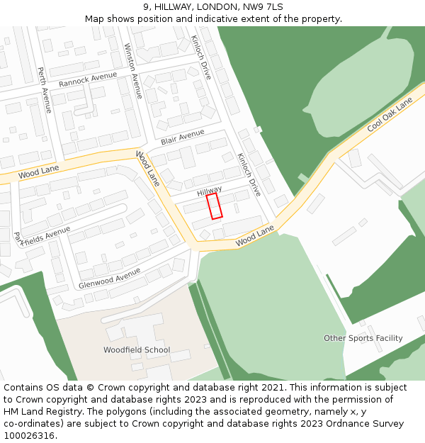 9, HILLWAY, LONDON, NW9 7LS: Location map and indicative extent of plot