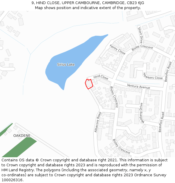 9, HIND CLOSE, UPPER CAMBOURNE, CAMBRIDGE, CB23 6JG: Location map and indicative extent of plot