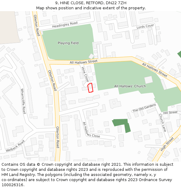 9, HINE CLOSE, RETFORD, DN22 7ZH: Location map and indicative extent of plot