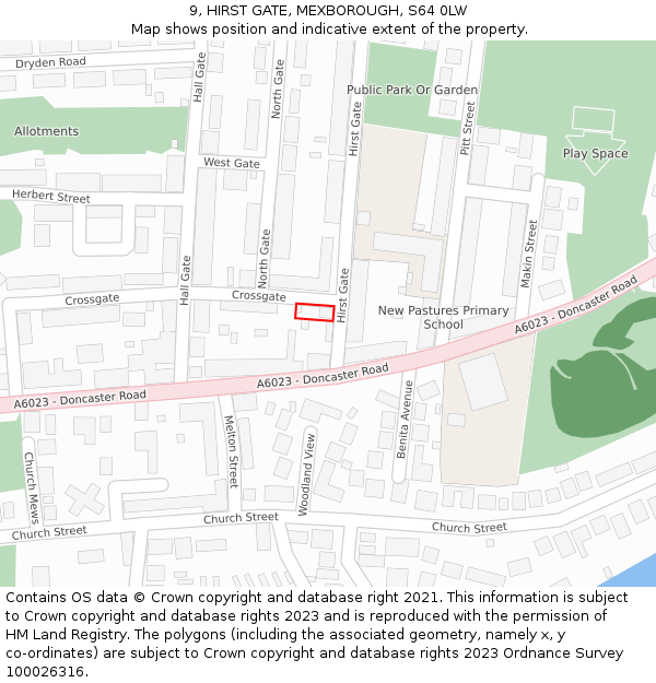 9, HIRST GATE, MEXBOROUGH, S64 0LW: Location map and indicative extent of plot