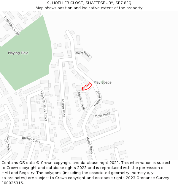 9, HOELLER CLOSE, SHAFTESBURY, SP7 8FQ: Location map and indicative extent of plot