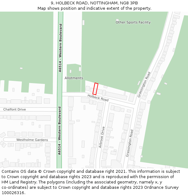 9, HOLBECK ROAD, NOTTINGHAM, NG8 3PB: Location map and indicative extent of plot