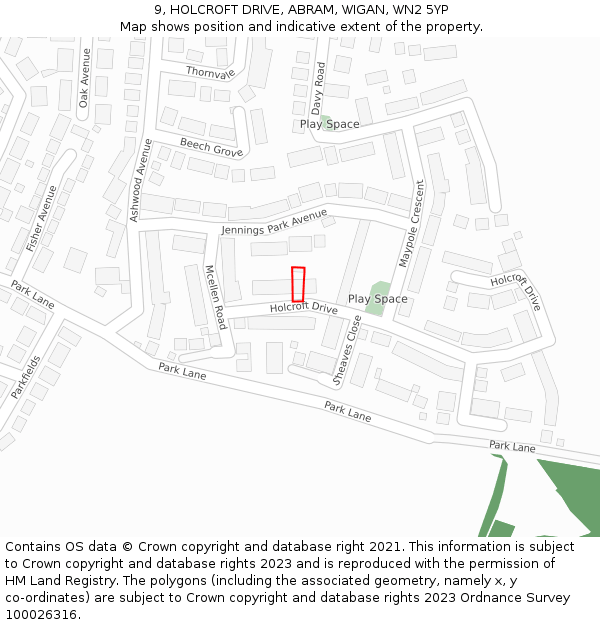 9, HOLCROFT DRIVE, ABRAM, WIGAN, WN2 5YP: Location map and indicative extent of plot